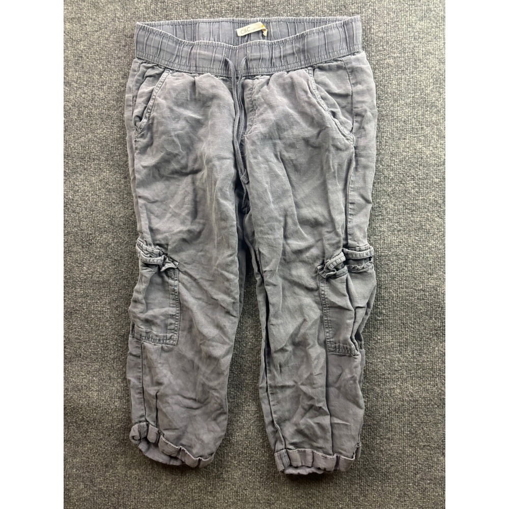C&C California Cargo Pants Women Small Blue Gray Linen Blend Joggers